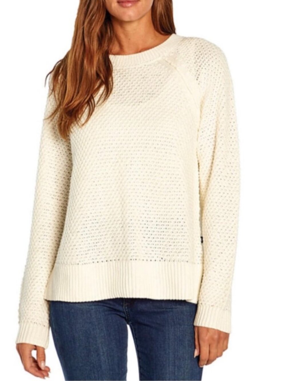 Gap White Open Knit Crew Knew Sweater Size Medium Classic Preppy Coastal